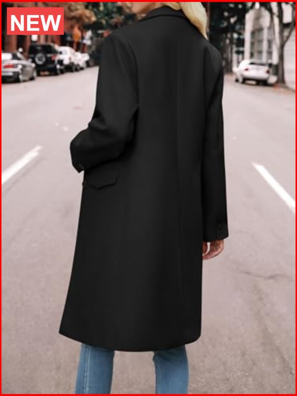Womens Peacoat Notched Lapel Single-Breasted Trench Coats Loose Casual Long - Picture 6 of 7